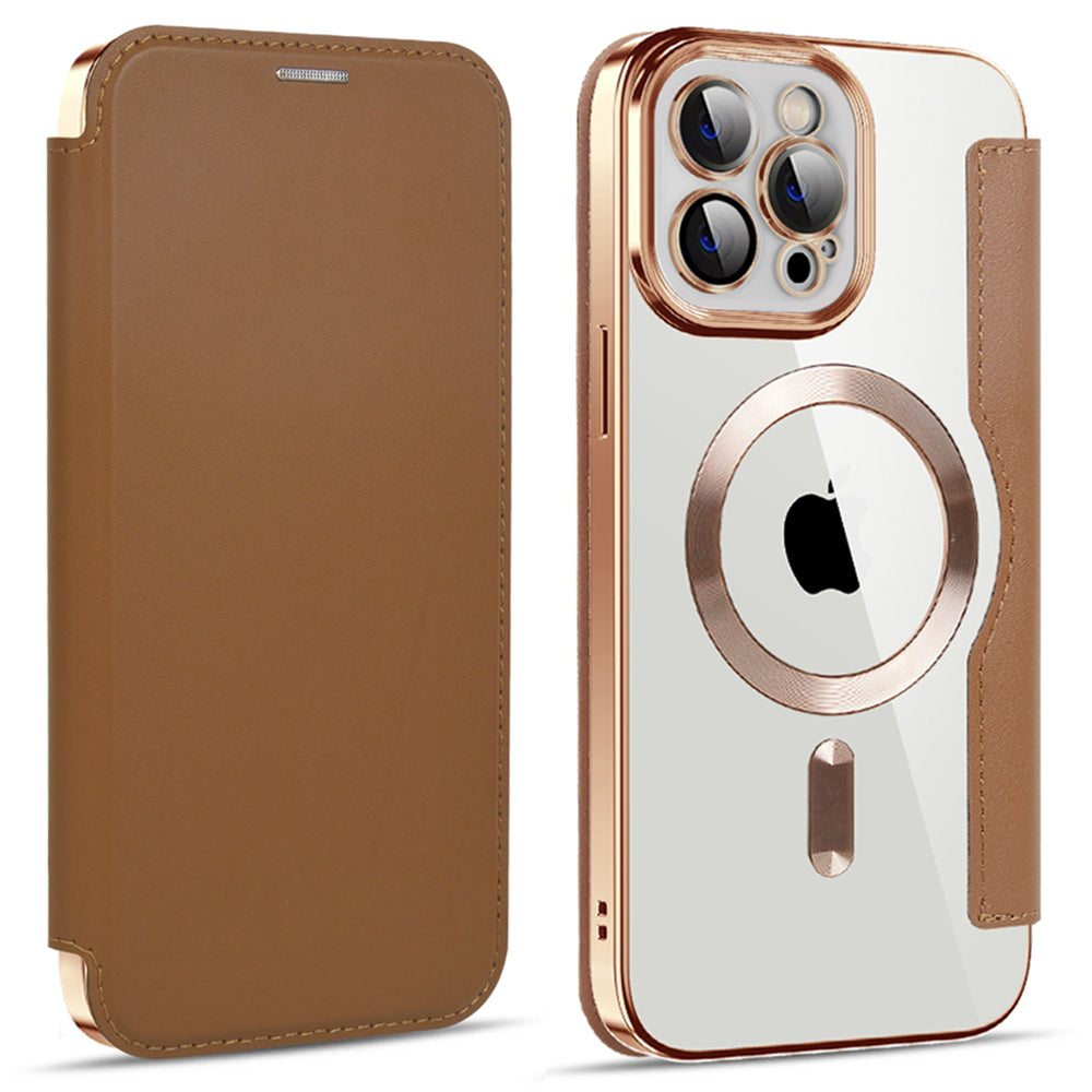 Phone Cover for iPhone 12 Pro Max 6.7 inch Compatible with MagSafe RFID Blocking Card Slots Full Coverage PU Leather TPU Electroplating Clear Back Flip Case with Lens Film Phone Cover for iPhone 12 Pro Max 6.7 inch Compatible with MagSafe RFID Blocking Card Slots Full Coverage PU Leather TPU Electroplating Clear Back Flip Case with Lens Film